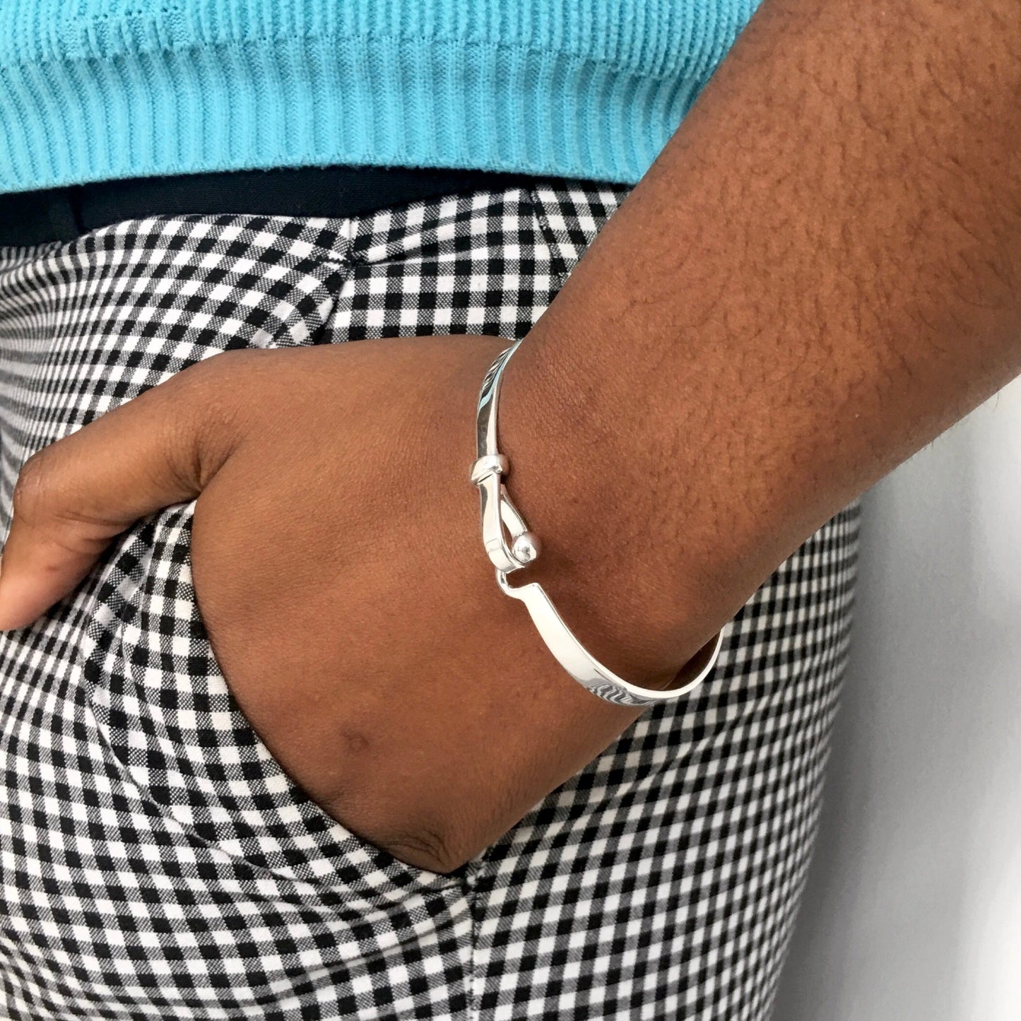 C Hook with Ball Silver Bangle