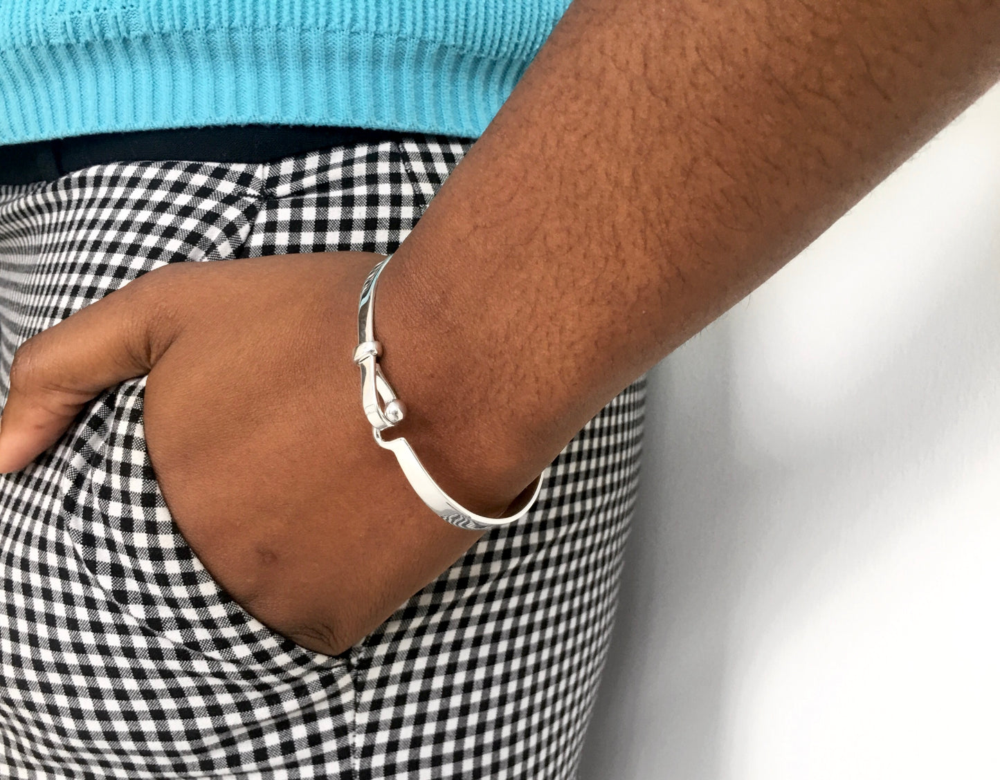 Hook and Ball Unisex Silver Bangle Large Wrist