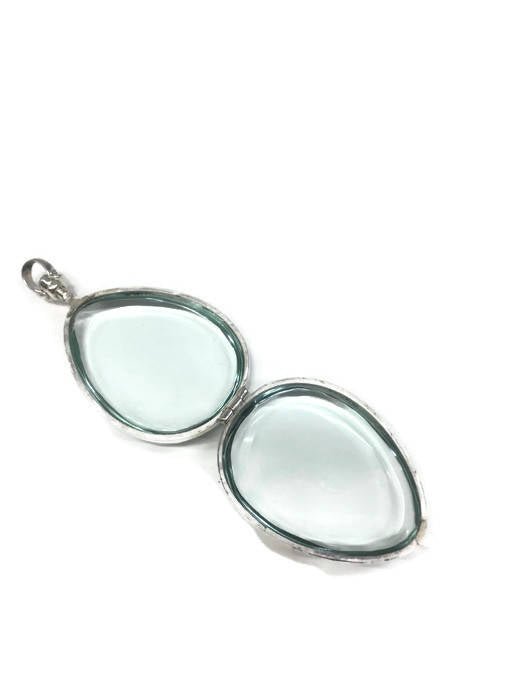 Teardrop Shaped Locket Sterling Silver Antique Glass - Mon Bijoux - Mon Bijoux