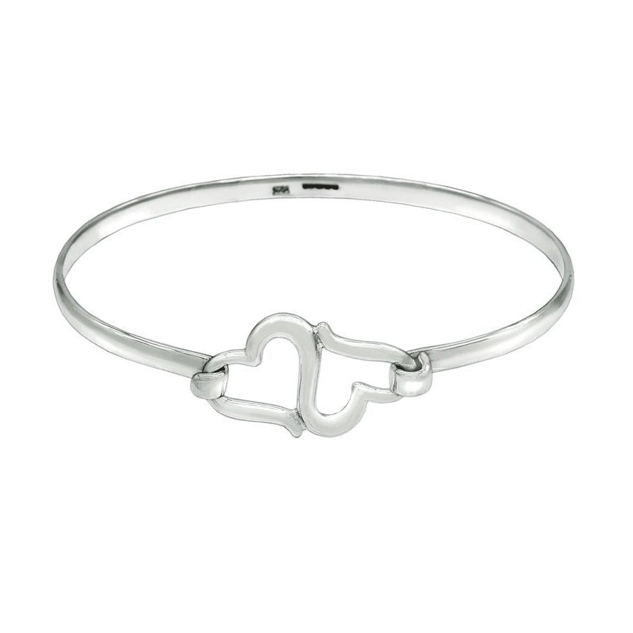 Siamese Hearts Sterling Silver Clasp Bracelet Bangle - Mon Bijoux - Mon Bijoux