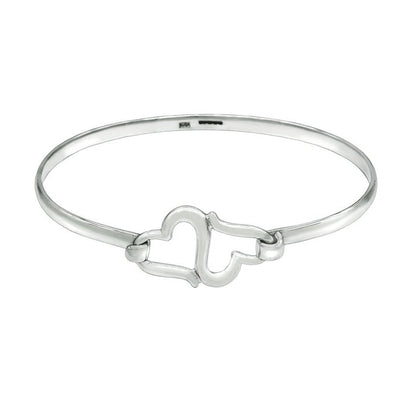 Siamese Hearts Sterling Silver Clasp Bracelet Bangle - Mon Bijoux - Mon Bijoux