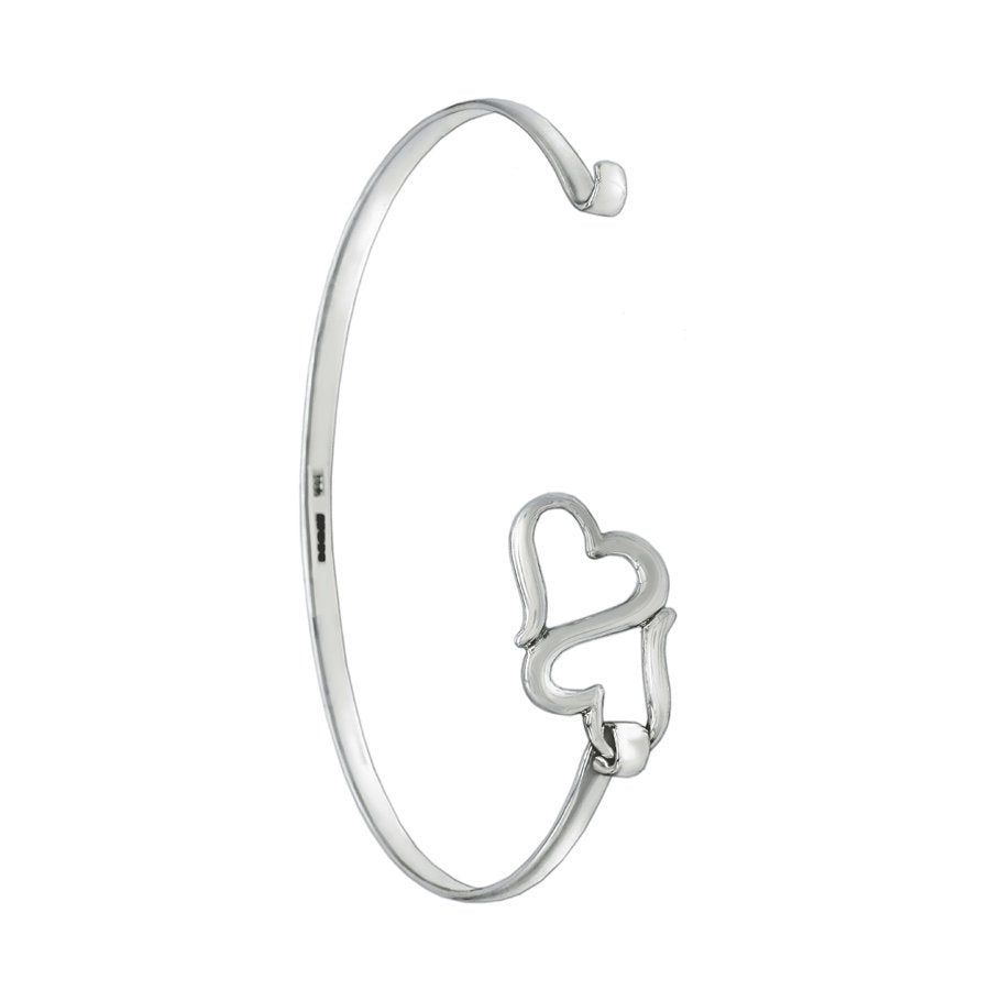 Siamese Hearts Sterling Silver Clasp Bracelet Bangle - Mon Bijoux - Mon Bijoux