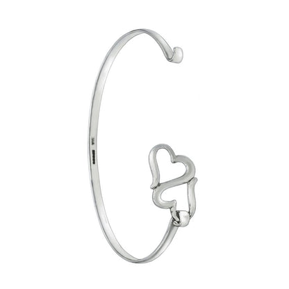 Siamese Hearts Sterling Silver Clasp Bracelet Bangle - Mon Bijoux - Mon Bijoux