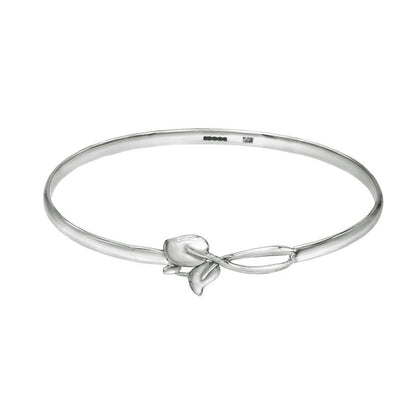 Sterling Silver Leaf Hook Clasp Bangle Bracelet - Mon Bijoux - Mon Bijoux