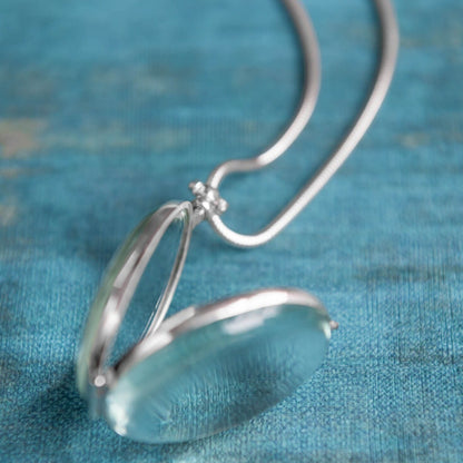 Oval Locket Pendant, Deep Oval Locket for Birthstones and Gems, Fillable Shaker Locket, Crystal Sterling Silver Locket,Engraved Photo Locket