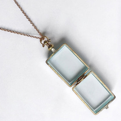 Rectangle Shaped Gold Locket for Hair, Glass Locket for Photo Locket, Gold Plated Locket, Statement Locket,Glass Locket Pendant for Necklace