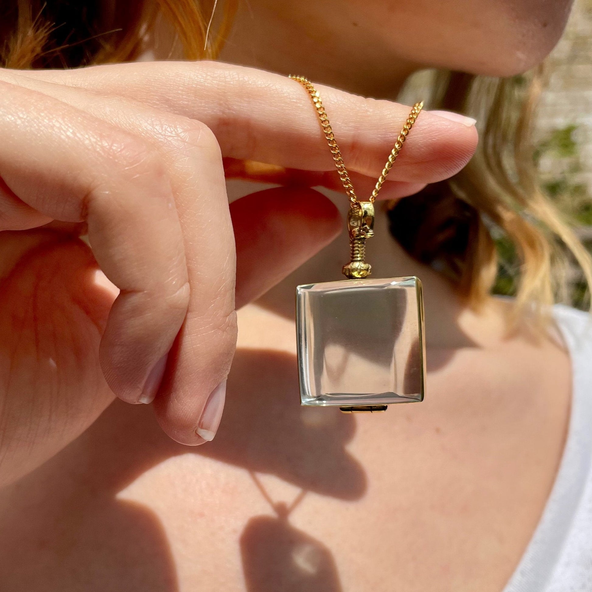 Square Shaped Gold Locket for Hair, Glass Locket for Photo Locket, Gold Plated Locket, Statement Locket, Glass Locket Pendant for Necklace