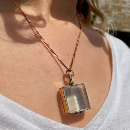 Square Shaped Gold Locket for Hair, Glass Locket for Photo Locket, Gold Plated Locket, Statement Locket, Glass Locket Pendant for Necklace