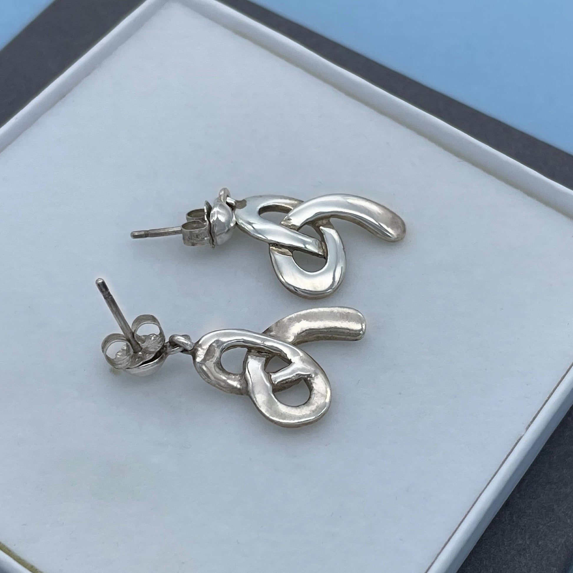 Wavy Swirly Inspired Solid Sterling Silver Earrings, Celtic Design Drop Earrings, Solid Silver Dangle Earrings, Gift for Her, Gift for Mum,