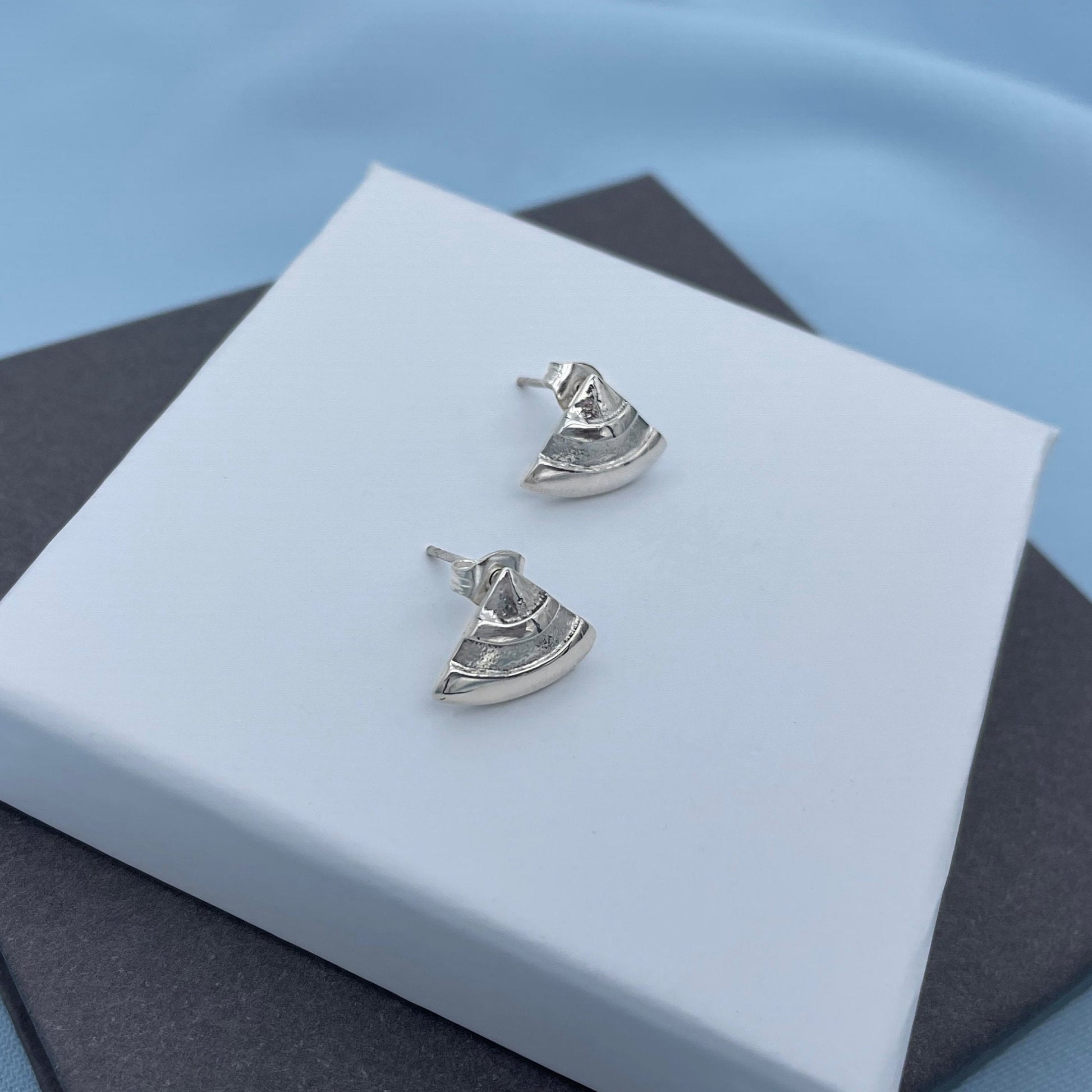 Minimalist Sterling Silver FanShaped Earrings, Sterling Silver Stud Earrings, Modern silver triangle shaped studs, 925 Solid Silver Stud