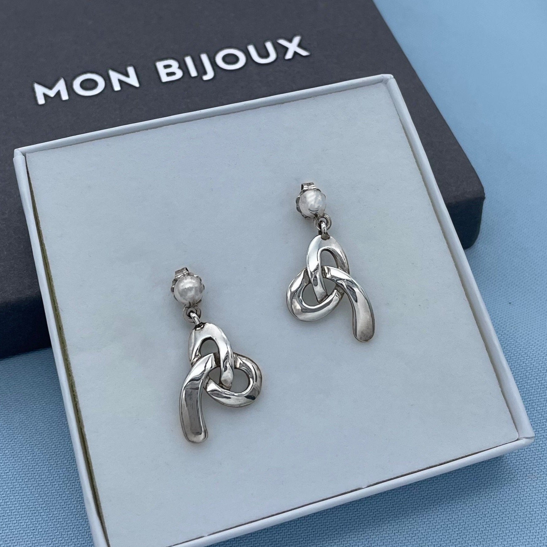 Wavy Swirly Inspired Solid Sterling Silver Earrings, Celtic Design Drop Earrings, Solid Silver Dangle Earrings, Gift for Her, Gift for Mum,