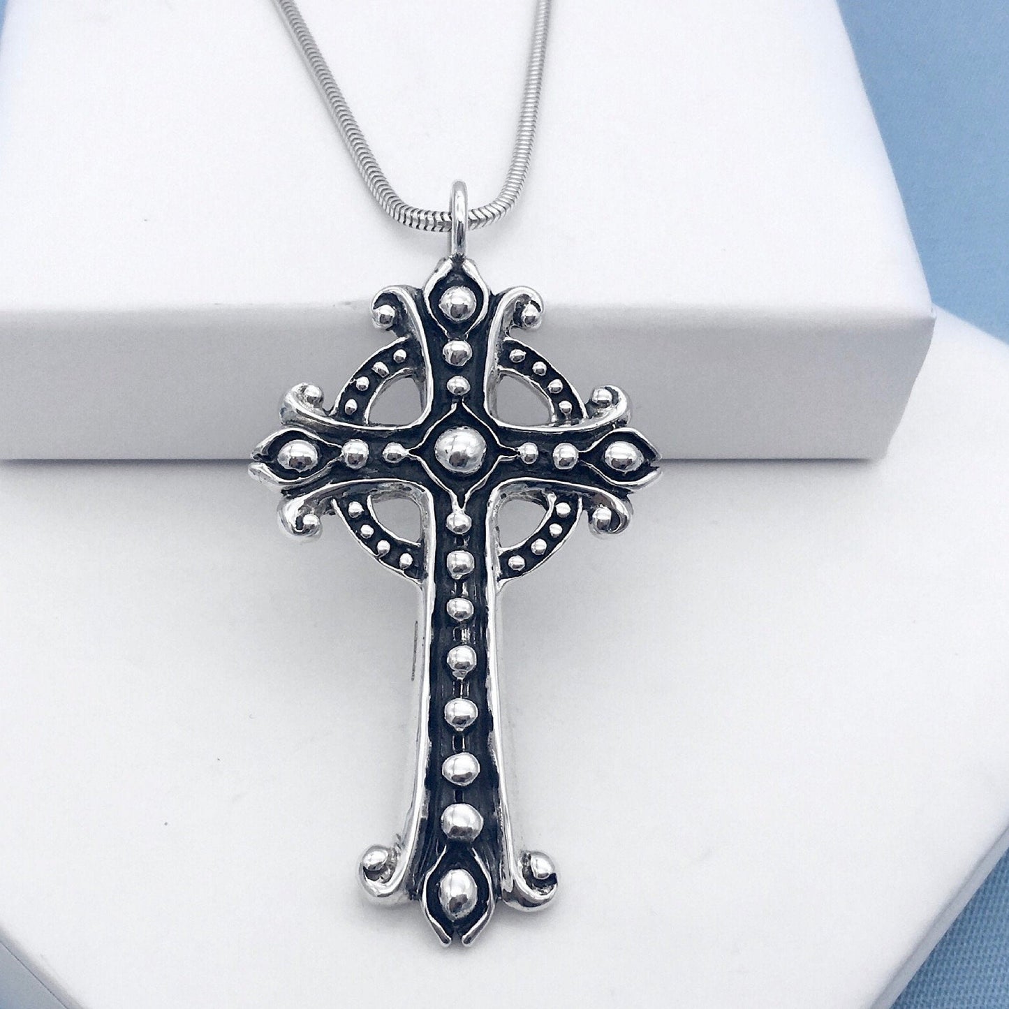 Silver Cross Pendant 2 Sided Crucifix Unusual Jewelry Religious Bridal Gifts Baptism Gift Idea Unique Silver Cross Pendant Fish Supper Cross