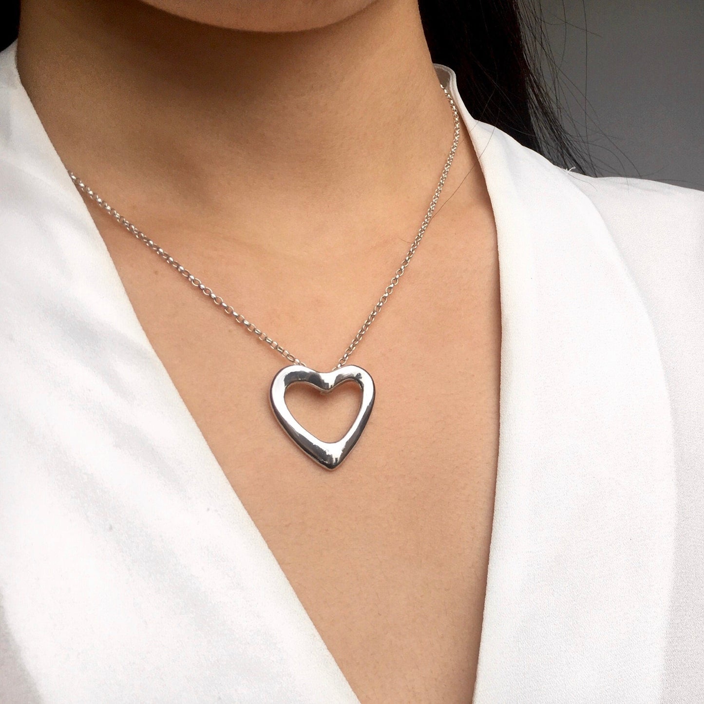 Personalized Heart Pendant or Necklace, Silver Open Heart Pendant for Chain, Mothers Day Gift Idea, Silver Pendant Necklace  Girlfriend