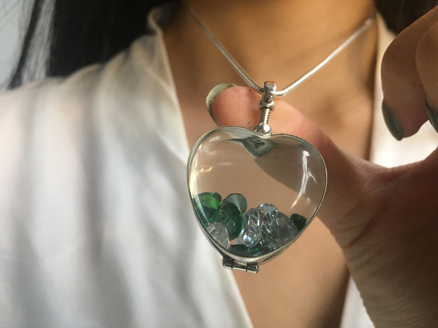 Birthstone Locket for Stones Silver Heart Locket Deep Enough for Gems Chunky Locket for Precious Stones Silver Locket Pendant Necklace