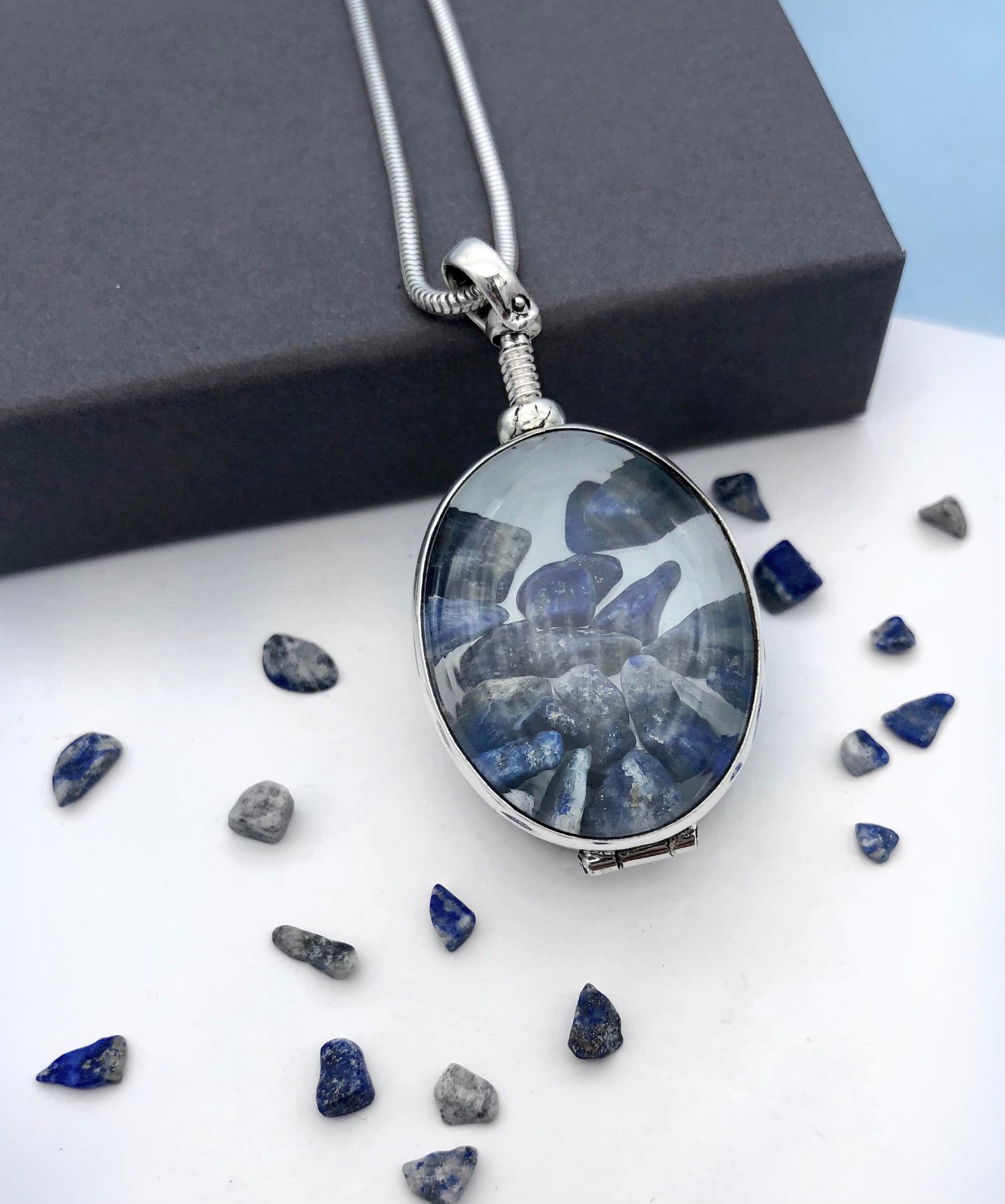 Oval Locket Pendant, Deep Oval Locket for Birthstones and Gems, Fillable Shaker Locket, Crystal Sterling Silver Locket,Engraved Photo Locket