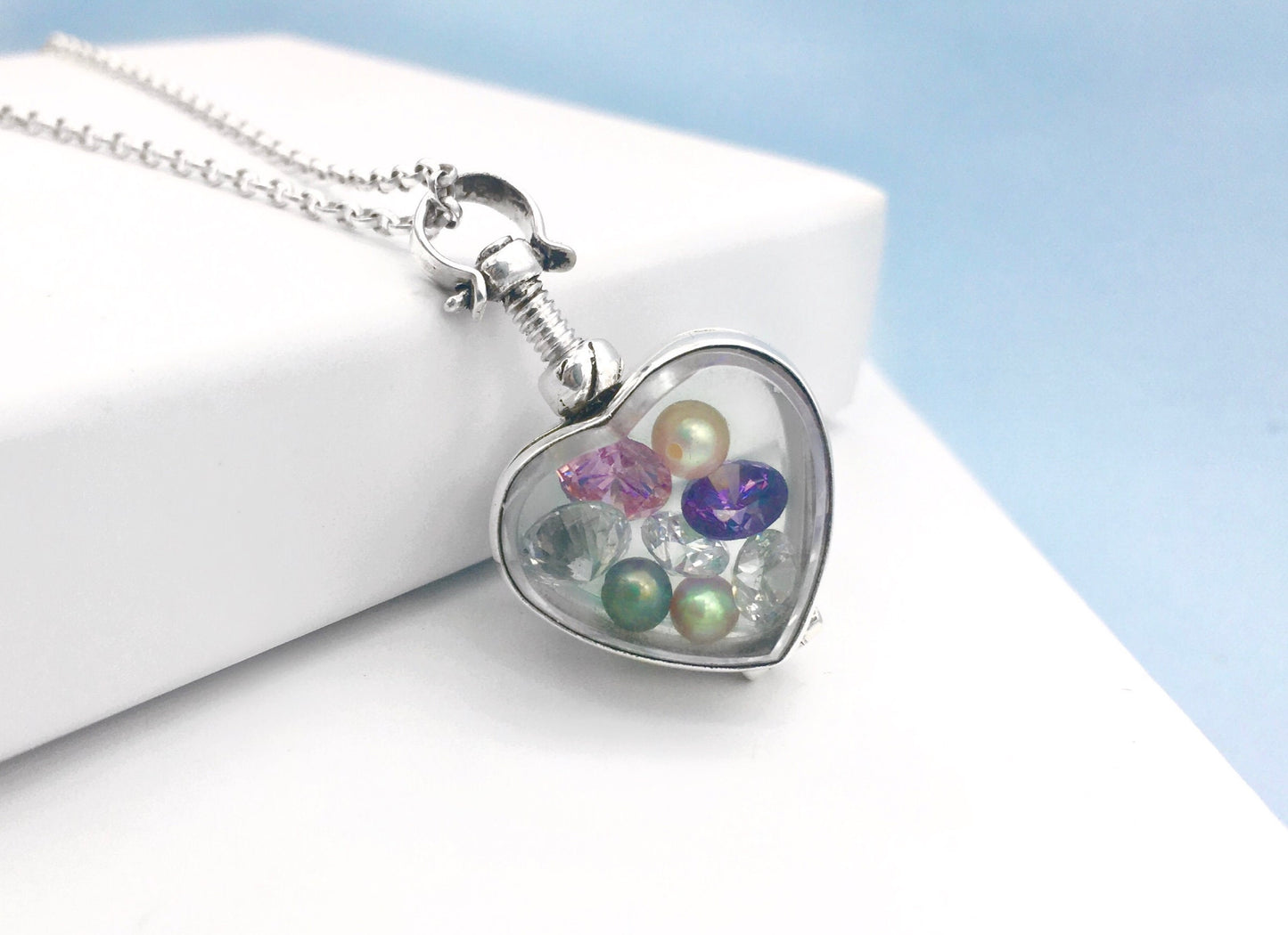 Birthstone Locket for Stones Silver Heart Locket Deep Enough for Gems Chunky Locket for Precious Stones Silver Locket Pendant Necklace