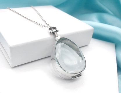 Birthstone Locket for Stones Teardrop Silver Locket Deep Enough for Gems Chunky Locket for Precious Stones Silver Locket Pendant Necklace