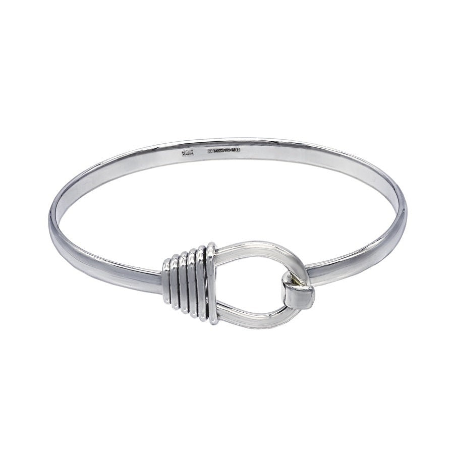 Oval Engraved Silver Bangle Bracelet