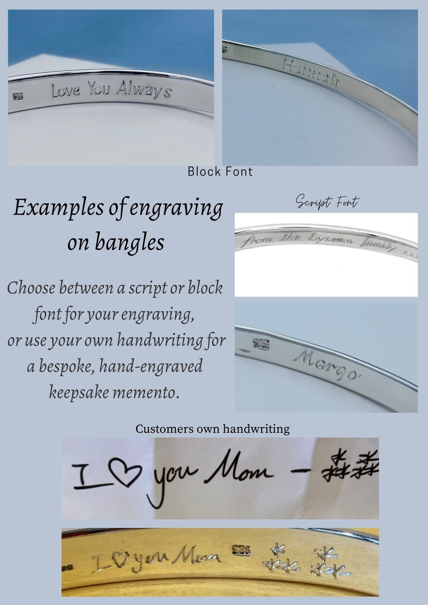 Add-on personalization service, hand engraving, actual handwriting, handwriting message, personalized jewelry, hand personalization service