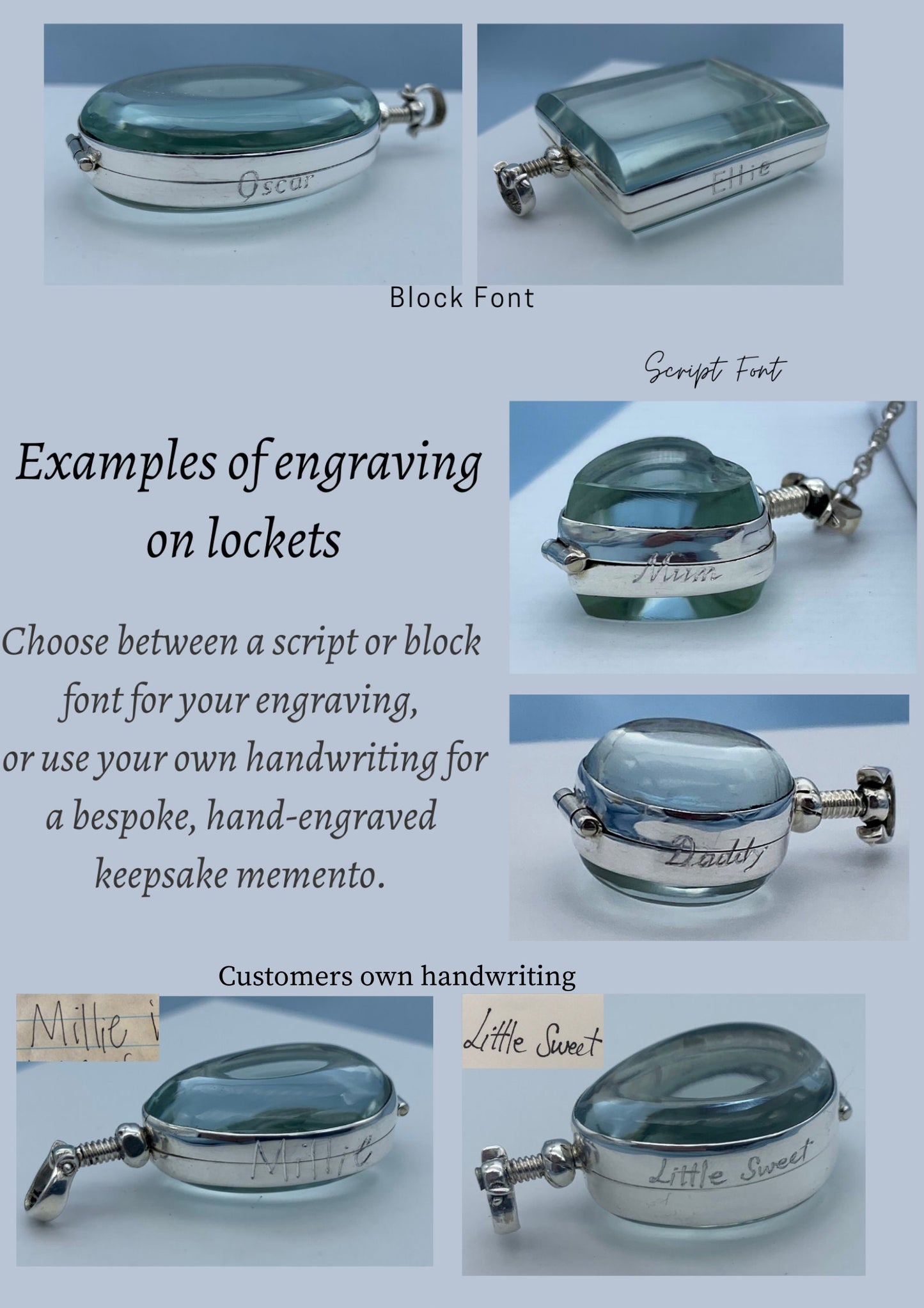 Add-on personalization service, hand engraving, actual handwriting, handwriting message, personalized jewelry, hand personalization service