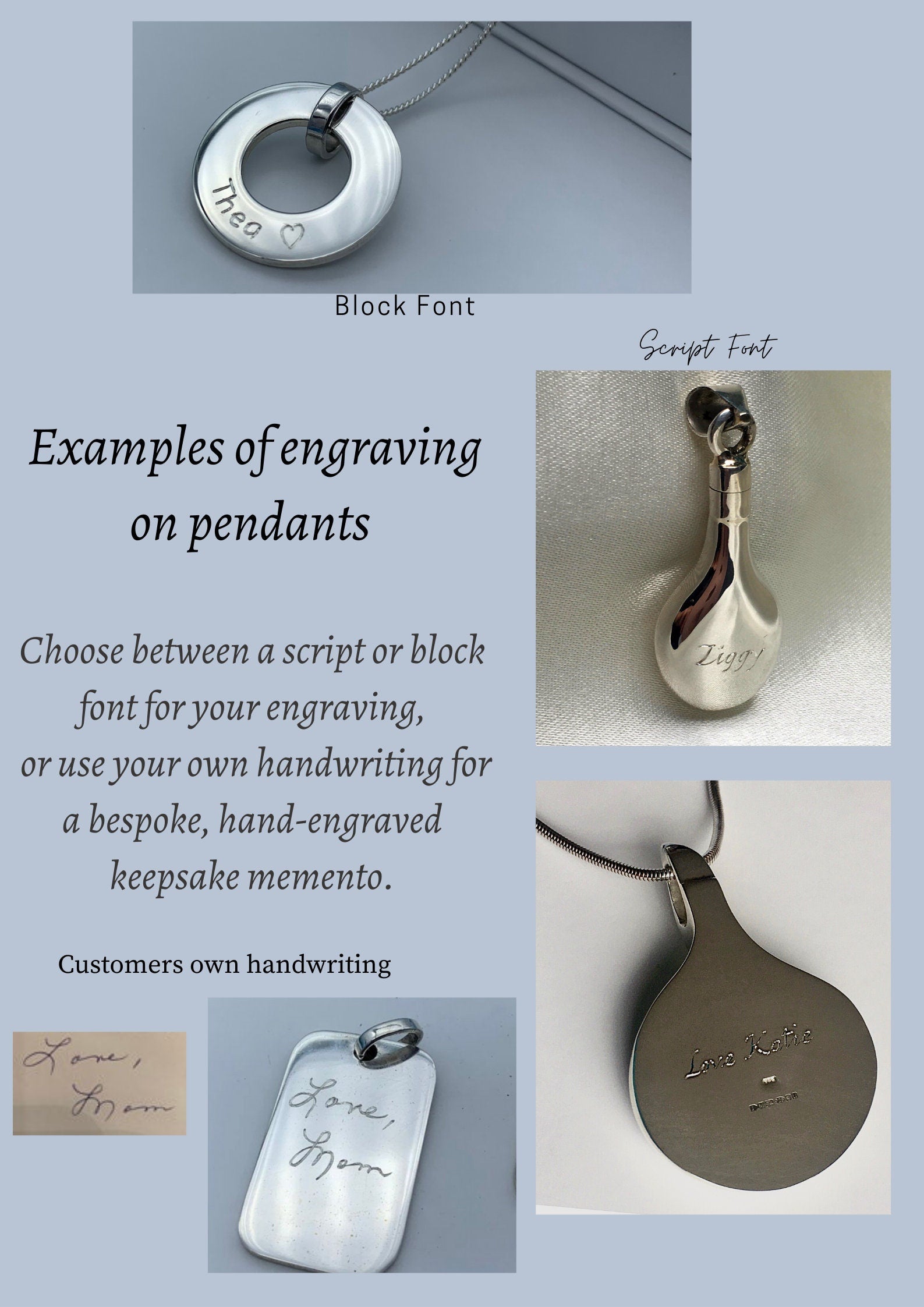 Add-on personalization service, hand engraving, actual handwriting, handwriting message, personalized jewelry, hand personalization service