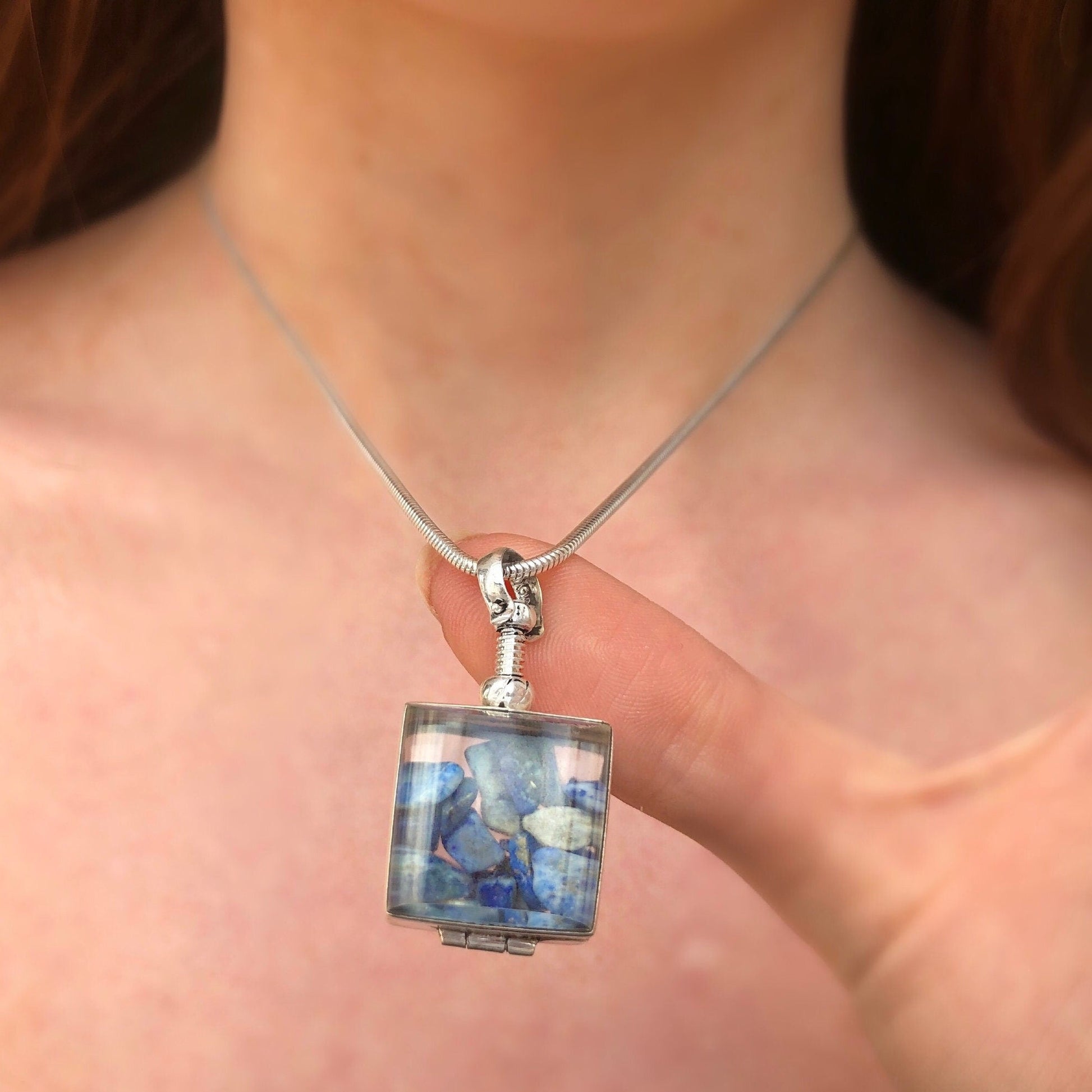 September Birthstone Necklace Glass Gems Personalized Birthstone Locket Jewelry Lapis Lazuli Locket Necklace Jewery Birthstone Personalised