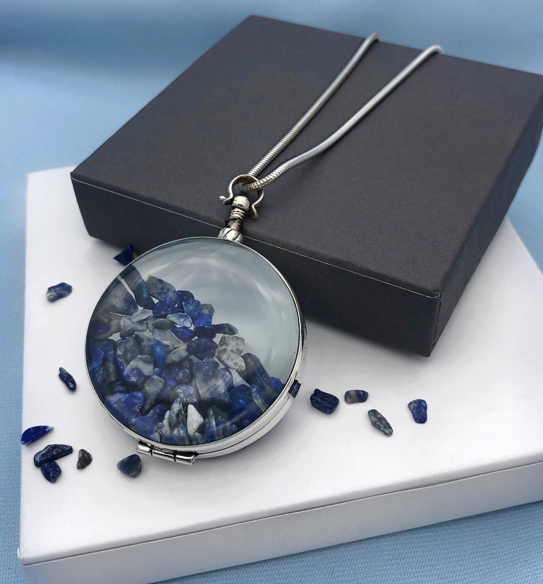 September Birthstone Necklace Glass Gems Personalized Birthstone Locket Jewelry Lapis Lazuli Locket Necklace Jewery Birthstone Personalised