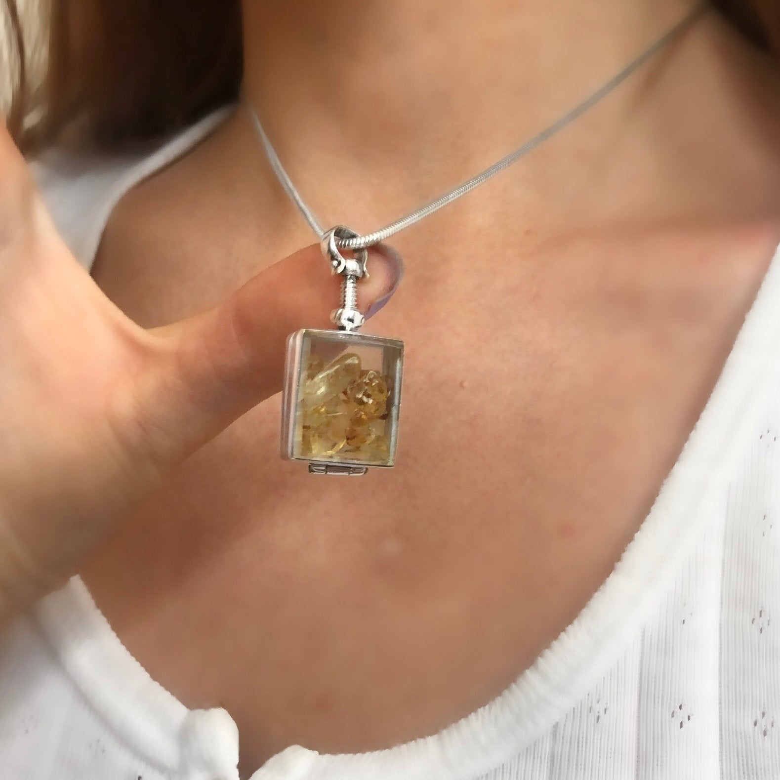 November Birthstone Necklace Glass Gemstone Personalized Birthstone Locket Jewelry Citrine Locket Necklace Jewellery Birthstone Personalised