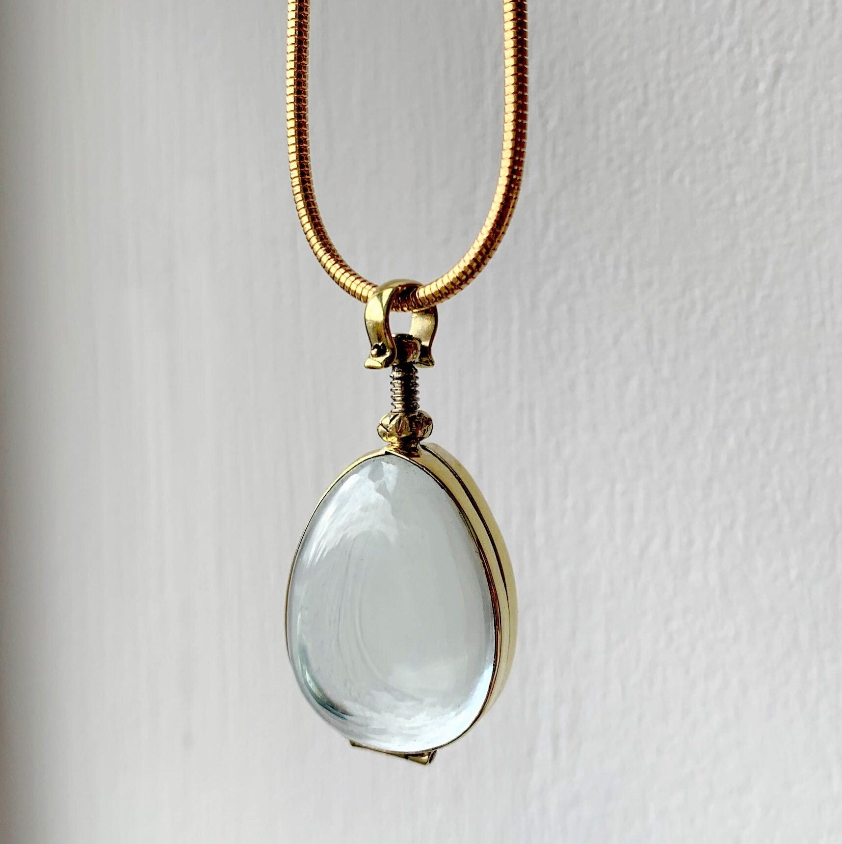 Teardrop Locket Necklace Teardrop Glass Locket Necklace Peardrop Clear Glass Locket Necklace Raindrop See Thru Locket Necklace Gift for Mom