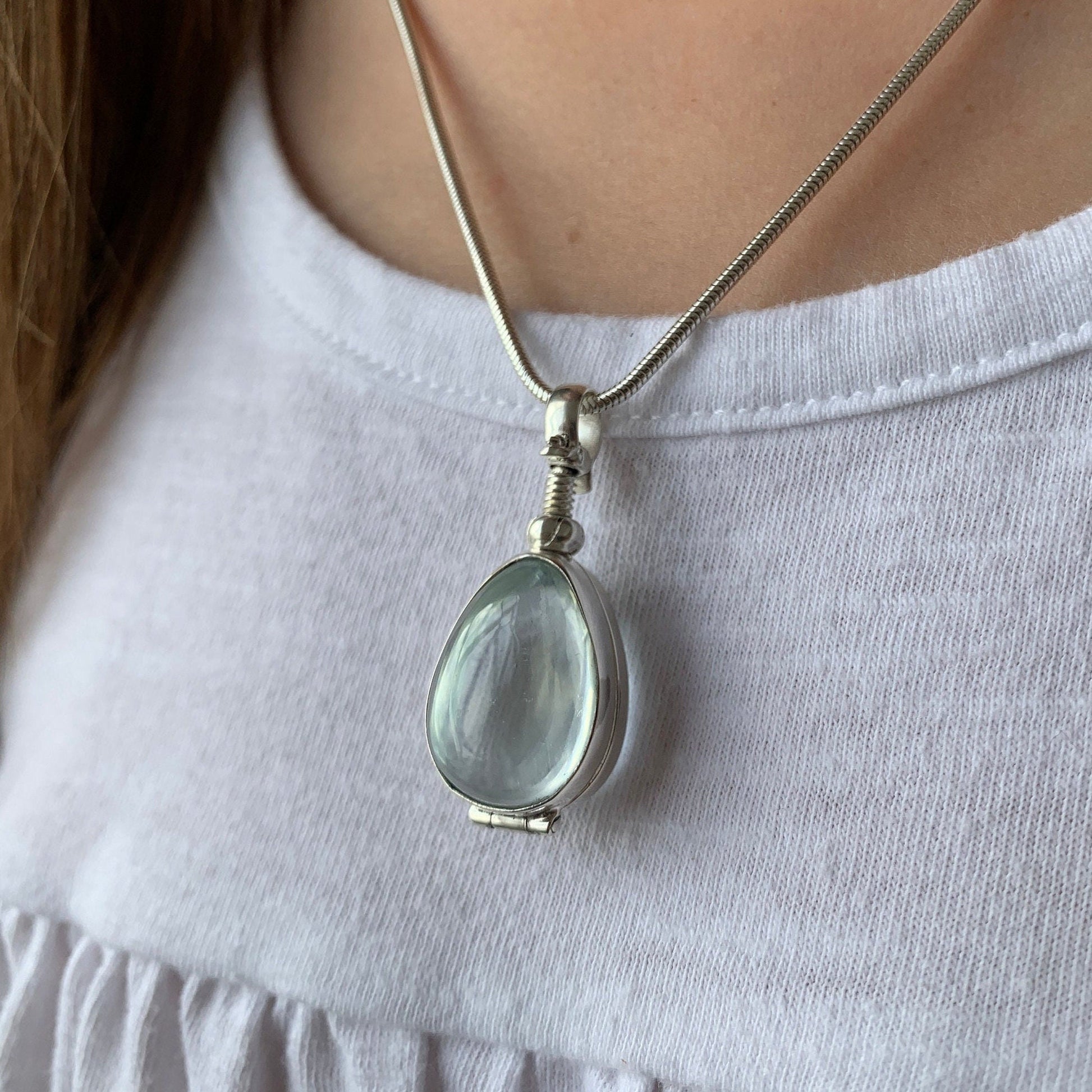Teardrop Locket Necklace Teardrop Glass Locket Necklace Peardrop Clear Glass Locket Necklace Raindrop See Thru Locket Necklace Gift for Mom