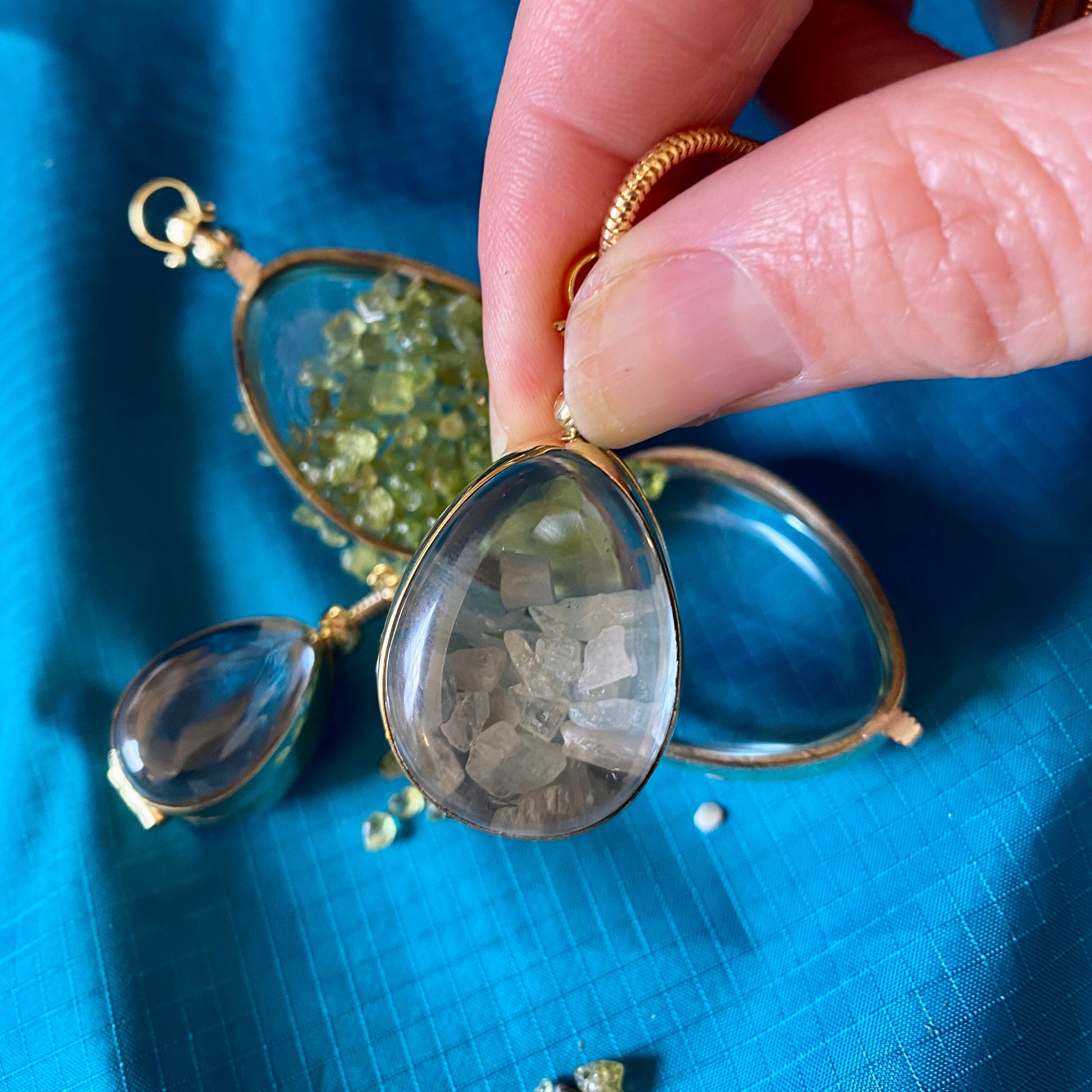 Crystals necklace holder teardrop gold locket for birthstones and keepsakes, choose your size, gold shaker locket, gift for her add your gem
