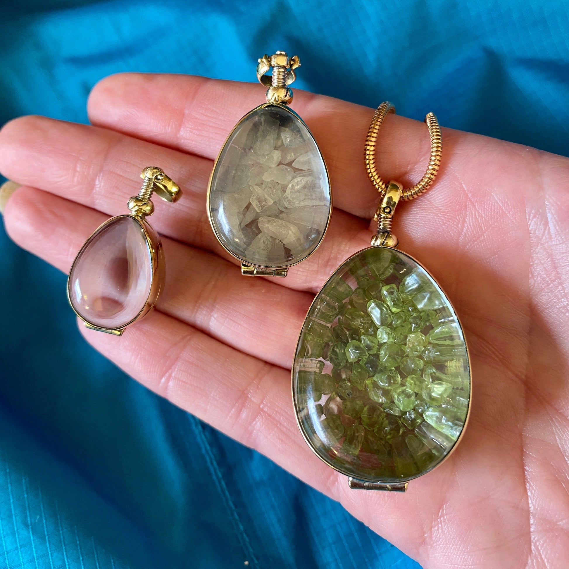 Crystals necklace holder teardrop gold locket for birthstones and keepsakes, choose your size, gold shaker locket, gift for her add your gem