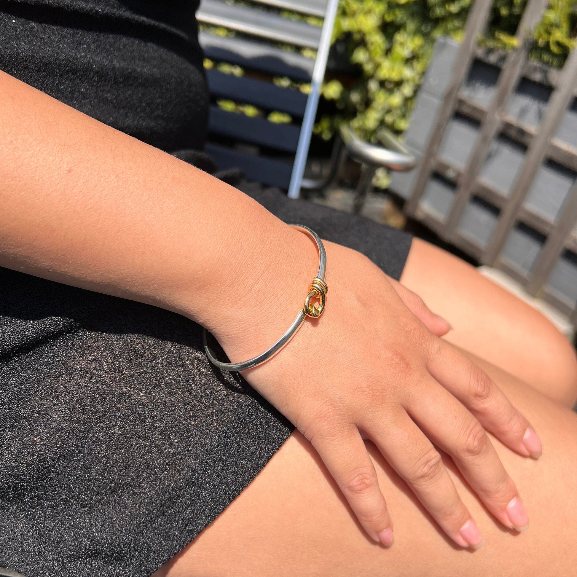 Two Tone Bangle Bracelet Personalized Silver Bracelet 21st Birthday Gift Silver Bangles for Women Sterling Silver Bangle with Message