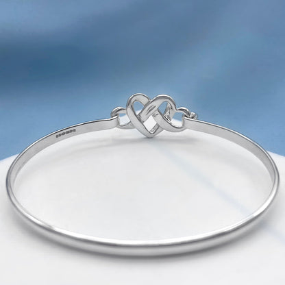 Interlocking Hearts Sterling Silver Bangle Bracelet