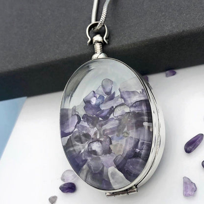large deep void oval glass locket filled with birthstones
