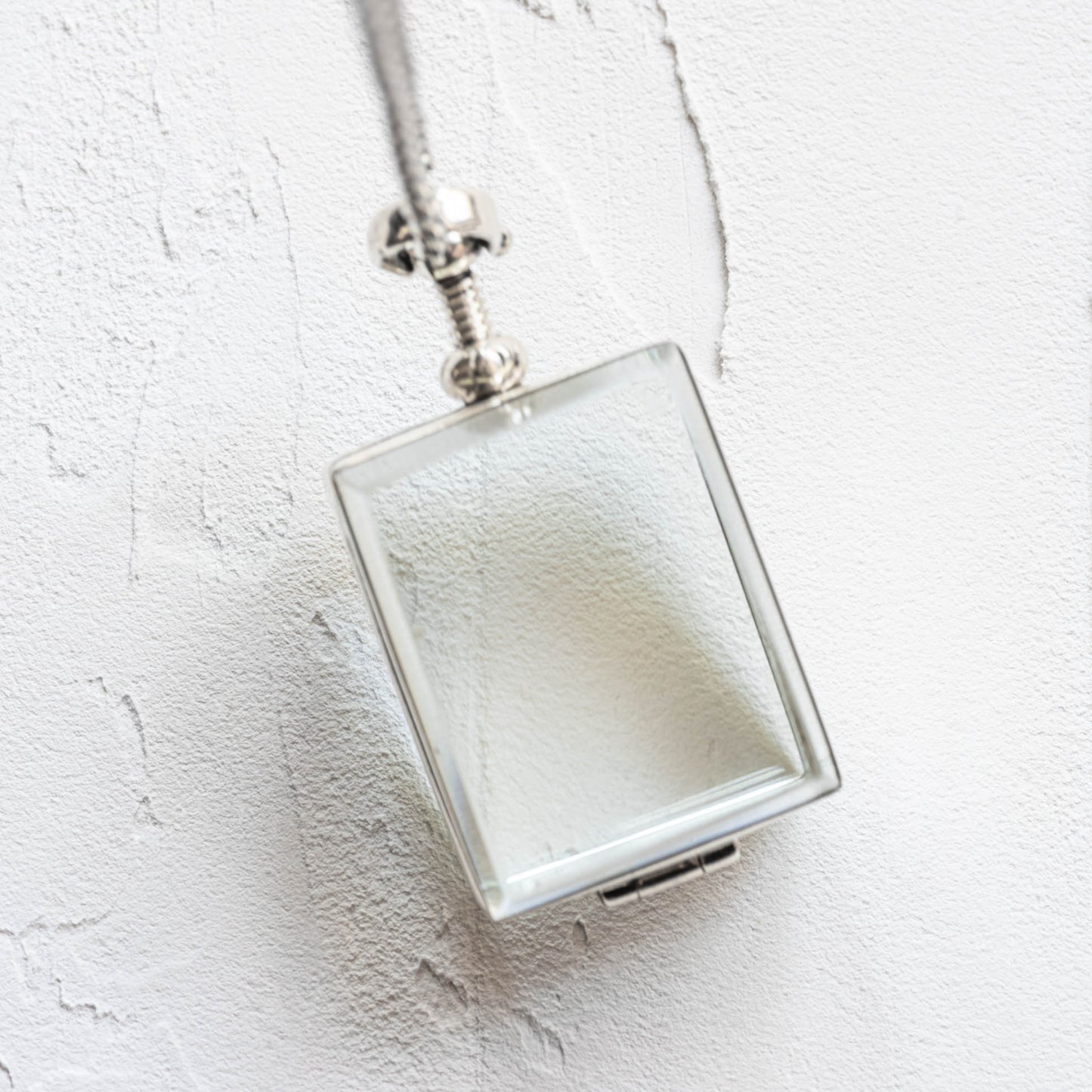 medium deep rectangle locket on silver snake chain