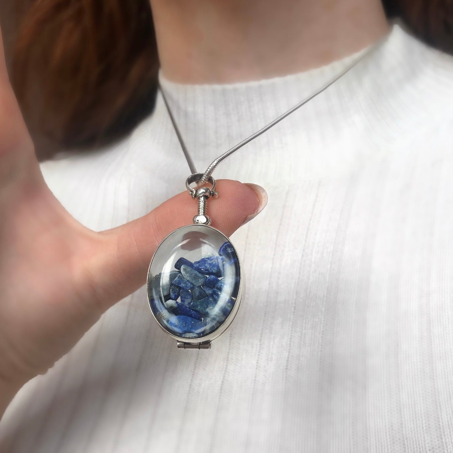 medium sized deep oval birthstone necklace locket