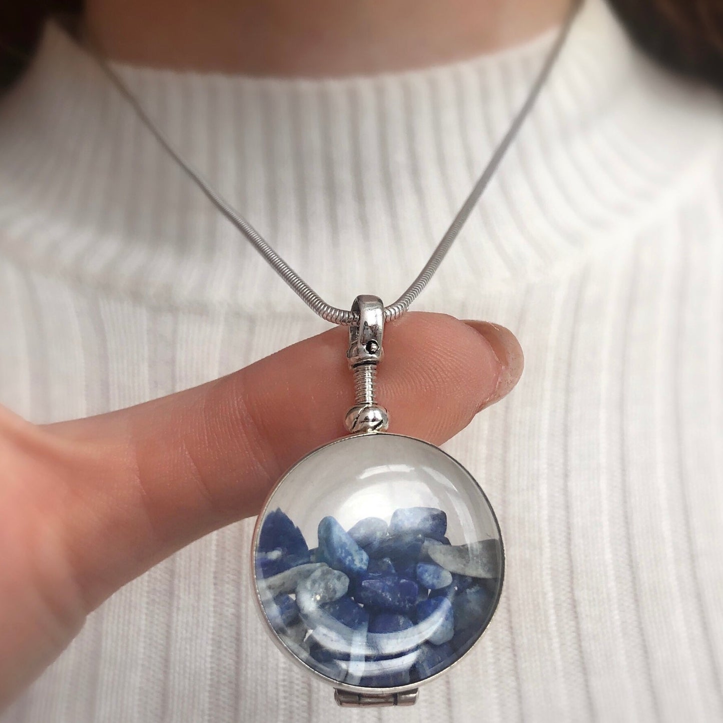 medium deep circular glass locket for birthstones