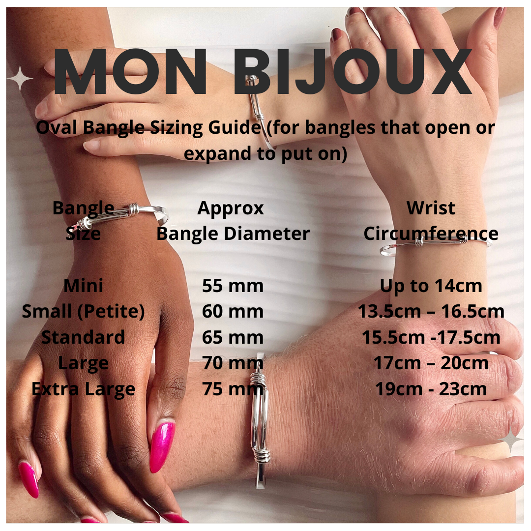 Mon Bijoux silver bangle size guide