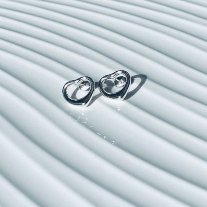 Hollow Heart Sterling Silver Stud Earrings