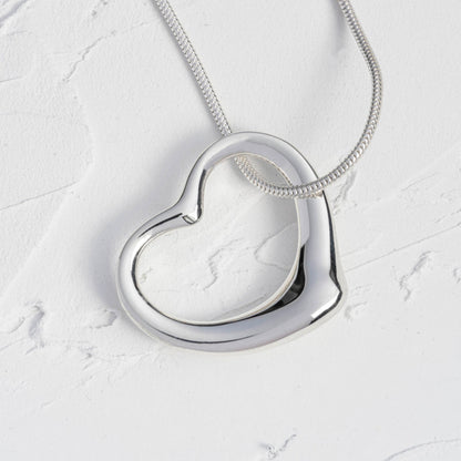 Large Open Heart Solid Silver Pendant