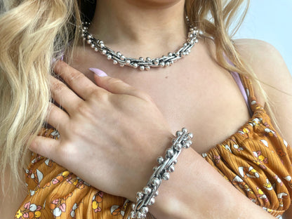 Large Grapes Silver Necklace Bracelet Set