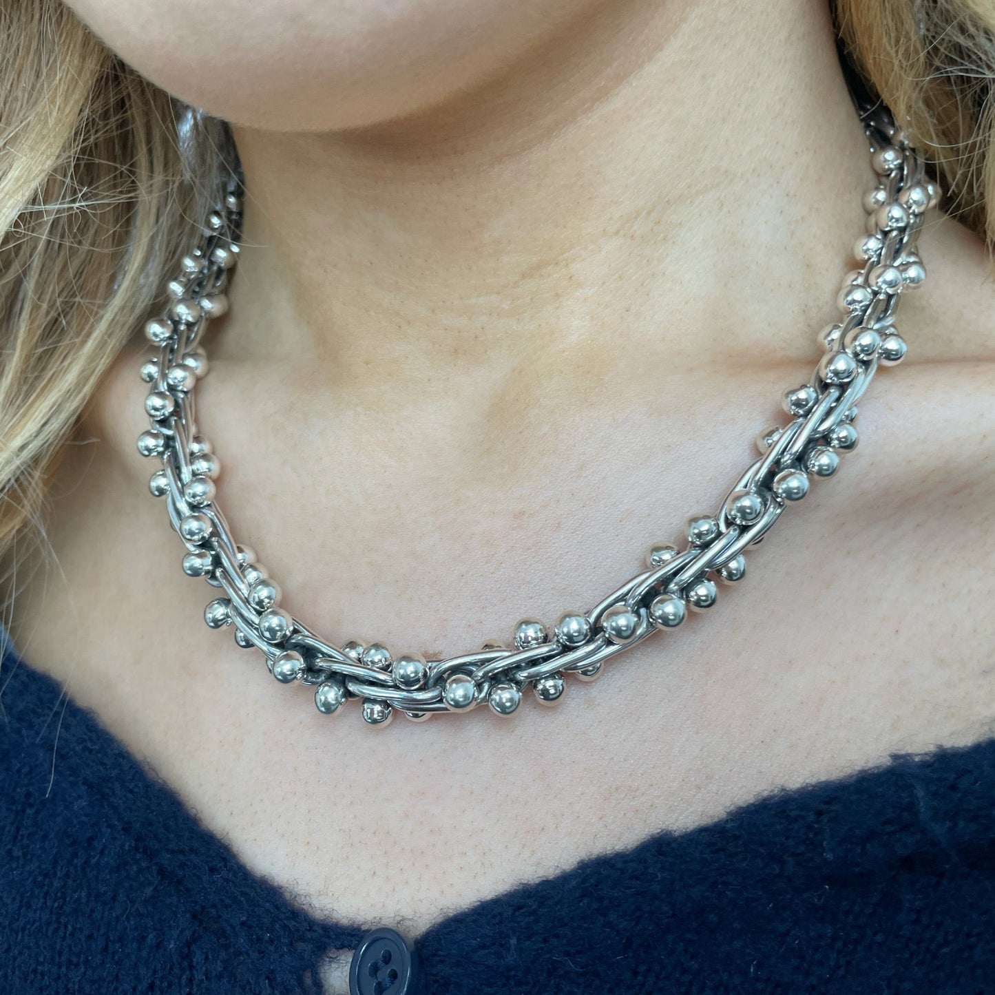 Solid Silver Spratling Style Peppercorn Necklace