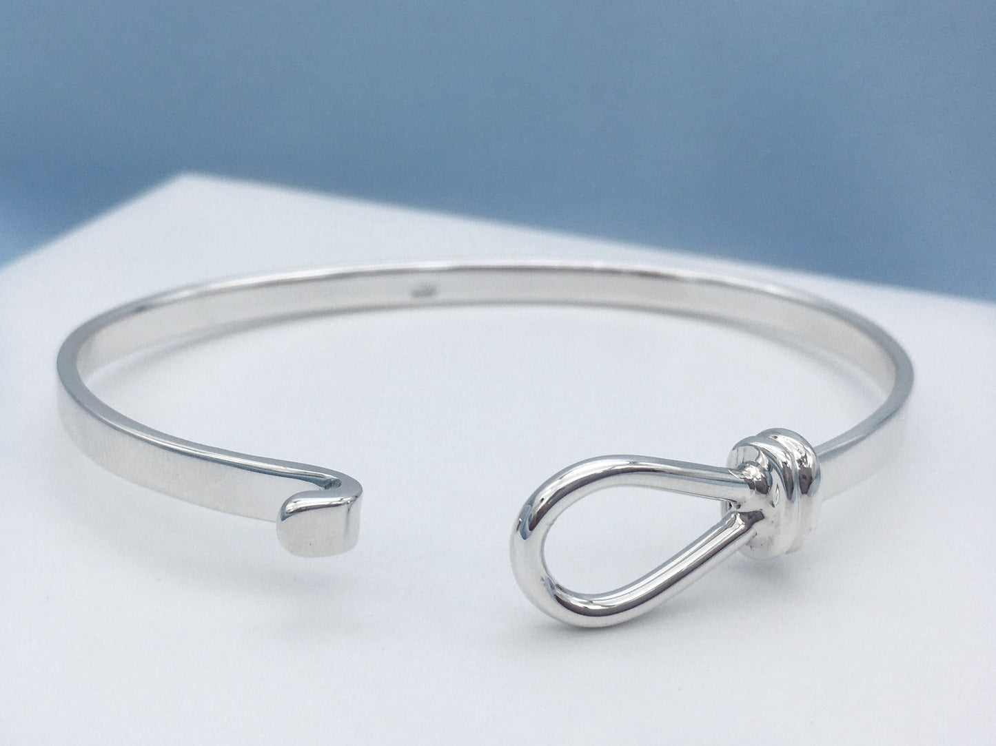 Rope Hook Unisex Solid Silver Bracelet Large Wrist