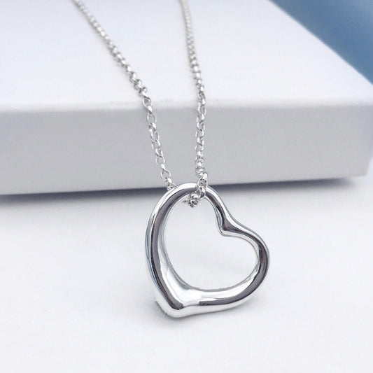Small Open Heart Solid Silver Pendant