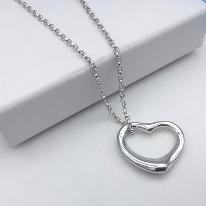 Small Open Heart Solid Silver Pendant