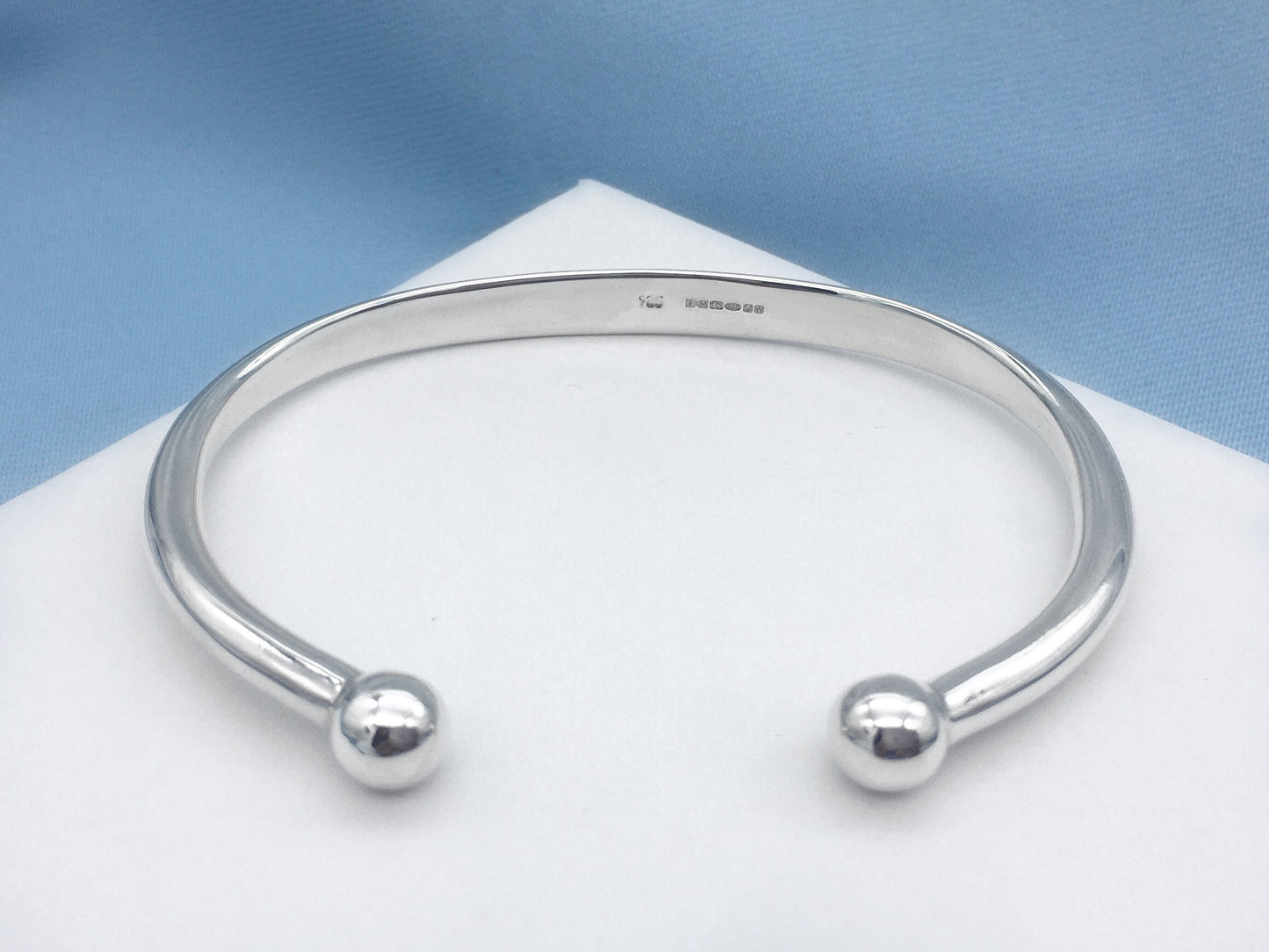 Sterling Silver Surfer Cuff Bangle Round Ends Large Wrist