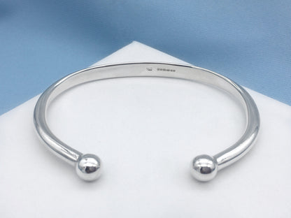 Sterling Silver Surfer Cuff Bangle Round Ends Large Wrist