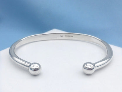 Sterling Silver Surfer Cuff Bangle Round Ends Large Wrist