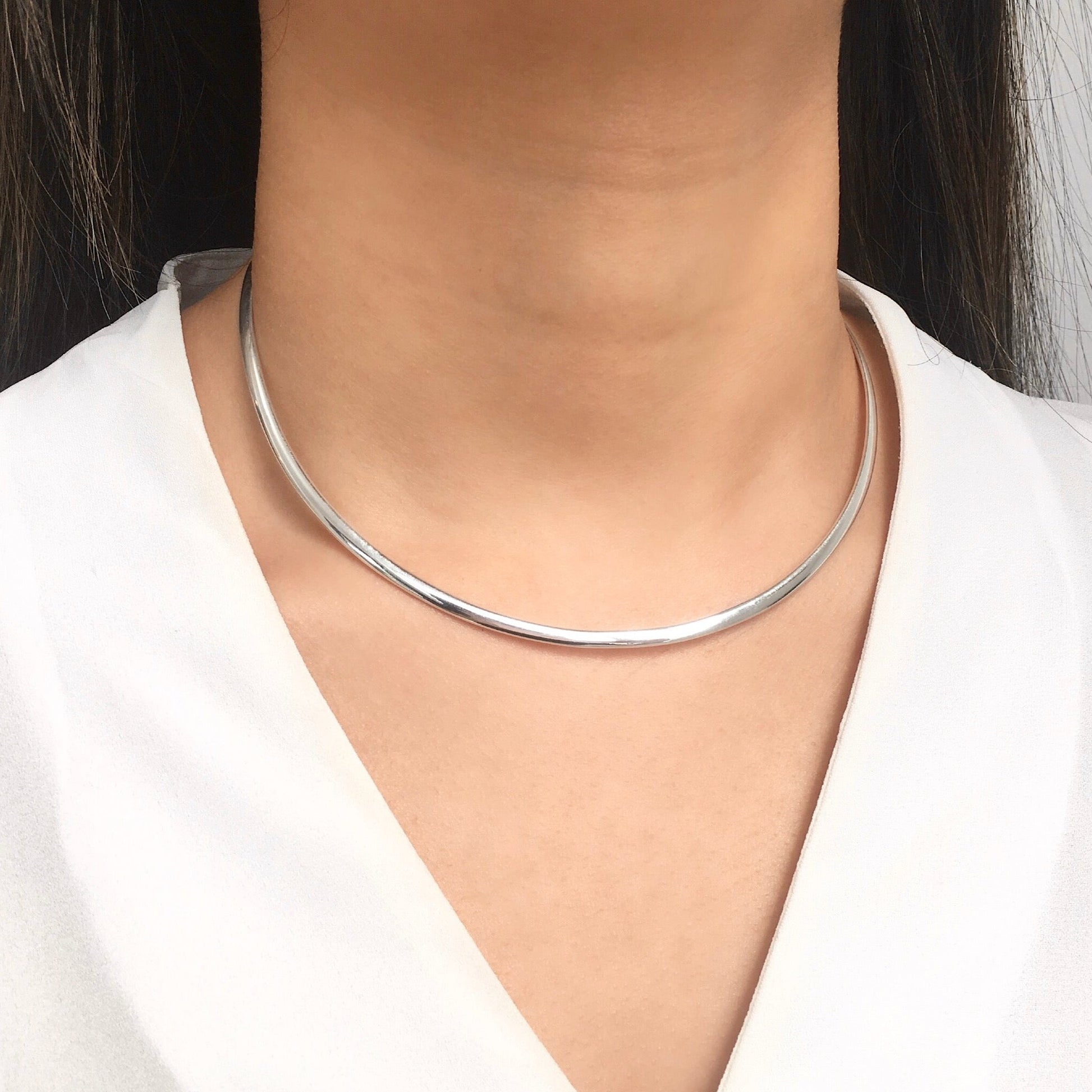 Torque Collar Silver Pendant Choker – Mon Bijoux